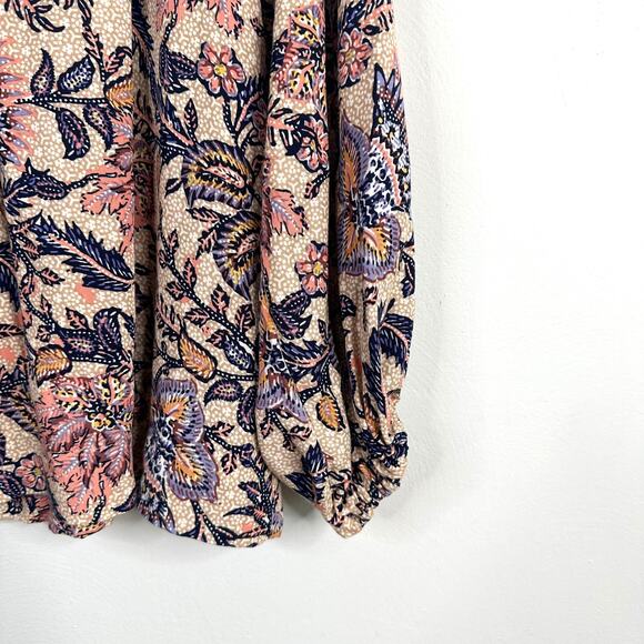 Everve Peach & Navy Paisley Peasant Button Front Blouse - Picture 3 of 8